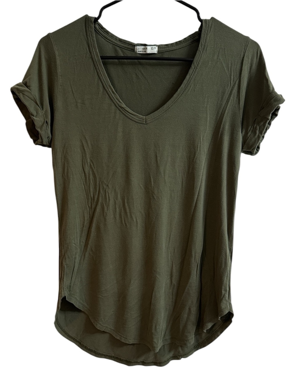Cotton On Olive V-Neck Short Sleeve Women's Top - Casual Tee